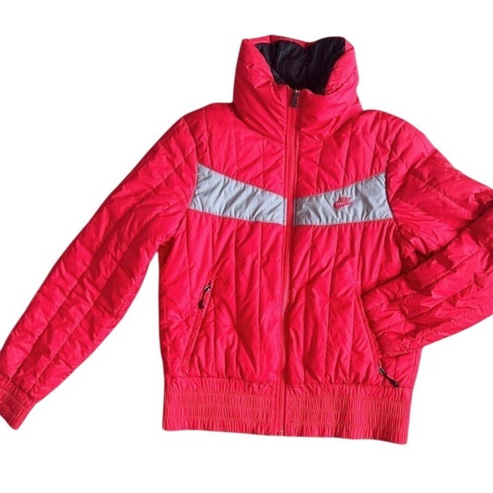 Nike Reversible‎ Puffer Jacket Kids Large 12-14 Pink Black Plaid Windbreaker Zip - Picture 10 of 10